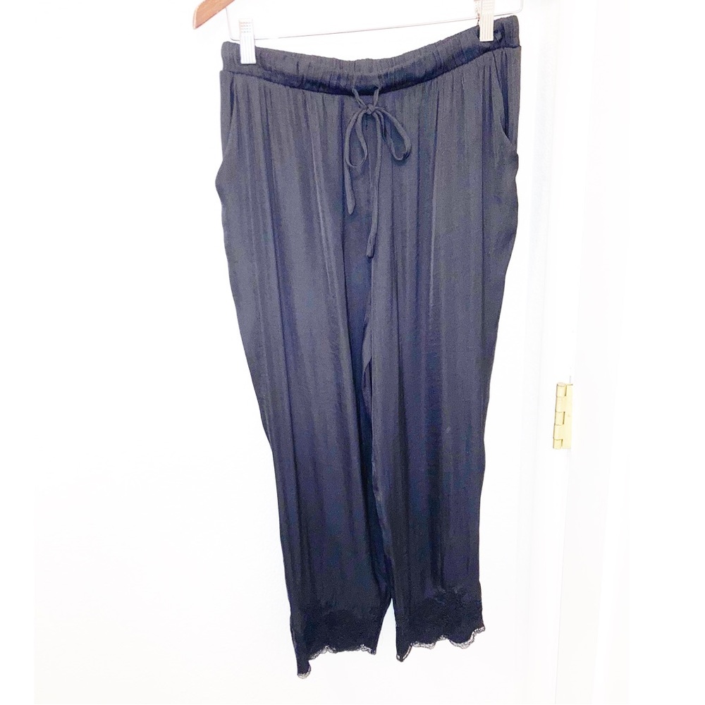 NATORI Josie NATORI Black Drawstring Lace detail Lounge Pants SZ: Medium